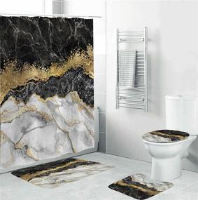 img 4 attached to 🚿 Black Marble Shower Curtain Set: 4-Piece Bundle with Non-Slip Rugs, Toilet Lid Cover, and Bath Mat - Complete Bathroom Set with Accessories