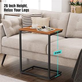 img 1 attached to 🛋️ Small-Space Friendly Sofa Side Table: C Shaped End Table for Living Room and Bedside - Sleek and Compact Design with Sliding Capability - Narrow Tray for Laptops, Snacks, Coffee, and Drinks - Industrial Style with Wood and Metal Accents - Measures 26" Tall