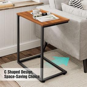 img 3 attached to 🛋️ Small-Space Friendly Sofa Side Table: C Shaped End Table for Living Room and Bedside - Sleek and Compact Design with Sliding Capability - Narrow Tray for Laptops, Snacks, Coffee, and Drinks - Industrial Style with Wood and Metal Accents - Measures 26" Tall