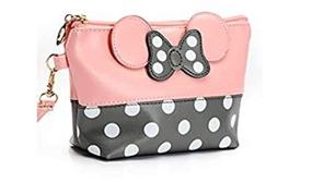 img 1 attached to Cute Cartoon Leather Travel Makeup Handbag: Portable Pink Toiletry Cosmetic Bag