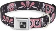 🐶 sugar skulls gray pink dog collar: secure your pet with seatbelt buckle, adjustable 11-17 inches, 1.0 inch wide logo