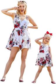 img 4 attached to 👗 Mumetaz Mommy and Me Dresses: Adorable Sweet Floral Printed Leopard Bowknot Straps for Fashionable Summer Matching Sleeveless Dress