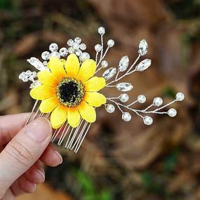 img 4 attached to 🌼 Серебряный венок для волос со жемчугом "Silver Sunflower Wedding Hair Comb with Pearls - Crystal Bridal Hair Accessories for Women and Girls by Yean Bride