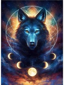 img 4 attached to Набор для творчества Black Wolf 5D Diamond Painting для взрослых - Набор для творчества по алмазной вышивке Луна для детей - Комплект кристальных стразовых алмазов для крестиков - Подарок для дома - 12x16 дюймов