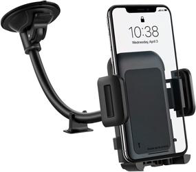 img 4 attached to 🚗 Long Arm Windshield Car Phone Holder Mount with Washable Suction Cup - Compatible with iPhone 12 11 Pro Max, XS Max, XS, XR/X/8/7/6 Plus and More