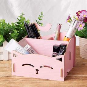 img 1 attached to Whimsical Pink DIY Wooden Cute Cat Pen Pencil Holder and Desk Organizer - Perfect for Home and Office