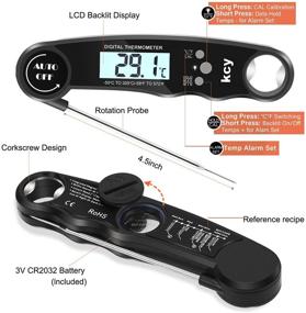 img 1 attached to 🥩 KCY Waterproof Digital Instant Read Meat Thermometer: Folding Probe, Backlight & Calibration Bottle Opener for Kitchen, Cooking, Grilling, BBQ, Liquids, Beef - Black