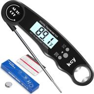 🥩 kcy waterproof digital instant read meat thermometer: folding probe, backlight & calibration bottle opener for kitchen, cooking, grilling, bbq, liquids, beef - black logo