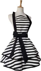 img 2 attached to 👗 Black Stripe Vintage Maid Polka Dot Cooking Apron - Violet Mist Thanksgiving Gift, Cute Retro Apron, Lacy Chef Bib for Women and Ladies