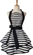 👗 black stripe vintage maid polka dot cooking apron - violet mist thanksgiving gift, cute retro apron, lacy chef bib for women and ladies логотип