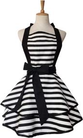img 4 attached to 👗 Black Stripe Vintage Maid Polka Dot Cooking Apron - Violet Mist Thanksgiving Gift, Cute Retro Apron, Lacy Chef Bib for Women and Ladies