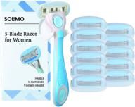 solimo 5-blade razor for women with handle, 12 cartridges & shower hanger - compatible with solimo razor handles only, by amazon brand logo