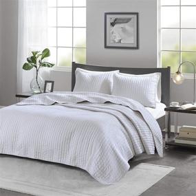 img 3 attached to 🛏️ Madison Park Keaton Quilt Set - Casual Channel Stitching Design, All Season Lightweight Coverlet Bedspread Bedding, Full/Queen Size, Stripe White - Includes Shams, 3 Piece Set