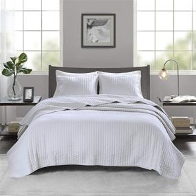img 4 attached to 🛏️ Madison Park Keaton Quilt Set - Casual Channel Stitching Design, All Season Lightweight Coverlet Bedspread Bedding, Full/Queen Size, Stripe White - Includes Shams, 3 Piece Set