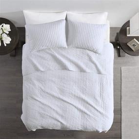 img 2 attached to 🛏️ Madison Park Keaton Quilt Set - Casual Channel Stitching Design, All Season Lightweight Coverlet Bedspread Bedding, Full/Queen Size, Stripe White - Includes Shams, 3 Piece Set