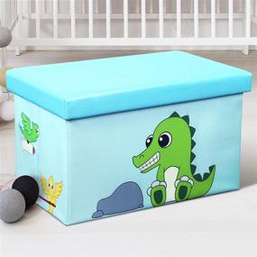 img 3 attached to 🦠 Otto &amp; Ben Folding Storage Ottoman Chest with Foam Cushion Seat, 20&#34;, Washable Faux Leather Foot Rest Stools for Kids in Crocodile and Bird Patterns