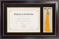 🖼️ mahogany gold rim graduatepro 11x17 diploma frame with tassel holder, double mat black over gold, real glass - perfect for 8.5x11 certificate shadow box логотип