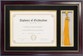 img 4 attached to 🖼️ Mahogany Gold Rim GraduatePro 11x17 Diploma Frame with Tassel Holder, Double Mat Black Over Gold, Real Glass - Perfect for 8.5x11 Certificate Shadow Box