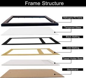 img 2 attached to 🖼️ Mahogany Gold Rim GraduatePro 11x17 Diploma Frame with Tassel Holder, Double Mat Black Over Gold, Real Glass - Perfect for 8.5x11 Certificate Shadow Box