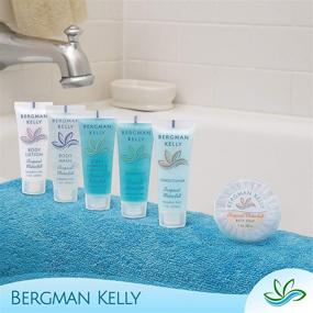 img 1 attached to 🌴 BERGMAN KELLY Sanitary Toiletries Bundle (100 Pcs, 1 oz each) - Tropical Waterfall Scented 4-Piece Set: 25 Rectangular Bar Soap, 25 Shampoo, 25 Conditioner &amp; 25 Body Lotion - Bulk Hotel Guest Amenities Supply