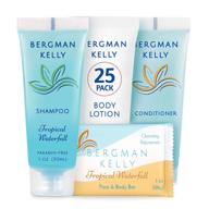 🌴 bergman kelly sanitary toiletries bundle (100 pcs, 1 oz each) - tropical waterfall scented 4-piece set: 25 rectangular bar soap, 25 shampoo, 25 conditioner &amp; 25 body lotion - bulk hotel guest amenities supply logo