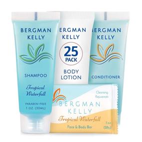 img 4 attached to 🌴 BERGMAN KELLY Sanitary Toiletries Bundle (100 Pcs, 1 oz each) - Tropical Waterfall Scented 4-Piece Set: 25 Rectangular Bar Soap, 25 Shampoo, 25 Conditioner &amp; 25 Body Lotion - Bulk Hotel Guest Amenities Supply