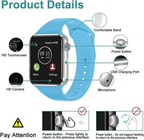 img 3 attached to Умные часы с Bluetooth, трекер фитнеса с динамиком, слотом для SIM-карты и карты SD, и камерой для телефонов Android iOS - Совместимы с iPhone Samsung LG - 321OU Сенсорные умные часы для мужчин, женщин и детей (синий)