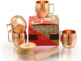 img 3 attached to 🥃 Premium Solid Copper Mugs - Set of 4 (Gift Set) 16 Oz - Handcrafted Hammered Copper Mugs with BONUS Copper Straws & Coasters