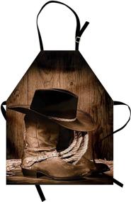 img 3 attached to 🤠 Ambesonne Western Apron: Wild West Cowboy Hat and Old Ranching Wooden Display Rodeo Style, Unisex Kitchen Bib with Adjustable Neck for Cooks and Gardeners, Adult Size, Brown
