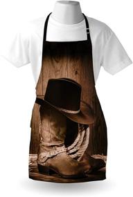 img 1 attached to 🤠 Ambesonne Western Apron: Wild West Cowboy Hat and Old Ranching Wooden Display Rodeo Style, Unisex Kitchen Bib with Adjustable Neck for Cooks and Gardeners, Adult Size, Brown