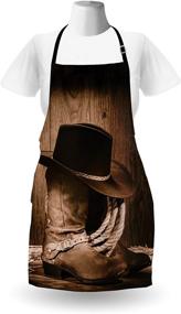 img 2 attached to 🤠 Ambesonne Western Apron: Wild West Cowboy Hat and Old Ranching Wooden Display Rodeo Style, Unisex Kitchen Bib with Adjustable Neck for Cooks and Gardeners, Adult Size, Brown