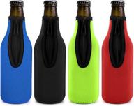 🍺 beer bottle insulator sleeve: zip-up bottle jackets in assorted colors | keeps beer cold, hands warm | extra thick neoprene with stitched fabric edges | pack-of-4 логотип