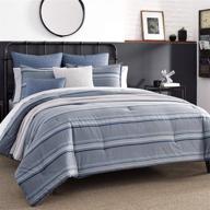 🛏️ nautica home - eastbury collection - reversible striped comforter set, 100% cotton twill, pre-washed for extra softness, queen size, grey logo