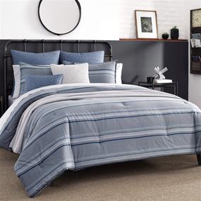 img 4 attached to 🛏️ Nautica Home - Eastbury Collection - Reversible Striped Comforter Set, 100% Cotton Twill, Pre-Washed for Extra Softness, Queen Size, Grey