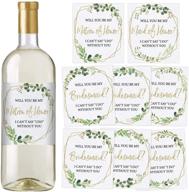🍾 gold greenery bridesmaid and maid of honor wine bottle labels - set of 8: perfect bridal party favors for asking bridesmaids and maid of honor, unique bridesmaid proposal and thank you gifts logo