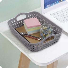 img 1 attached to 🧺 Kekow Small Plastic Storage Basket Tray with Handle, 6-Pack, Gray: Organize with Convenience!