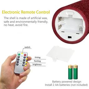 img 2 attached to Christmas Red Powder Candle: Flameless Flickering Candles with Remote Timer - Set of 3