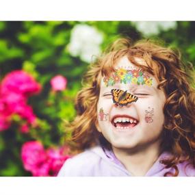 img 1 attached to 🦄 Temporary Animal Face Tattoo Sticker Set for Kids and Adults - Water Transfer Butterflies, Pandas, Deer, Giraffes, Fairies, Florals - Festival Body Paint Makeup Decoration Stickers for Halloween