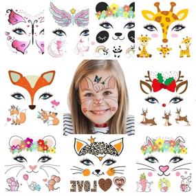 img 4 attached to 🦄 Temporary Animal Face Tattoo Sticker Set for Kids and Adults - Water Transfer Butterflies, Pandas, Deer, Giraffes, Fairies, Florals - Festival Body Paint Makeup Decoration Stickers for Halloween