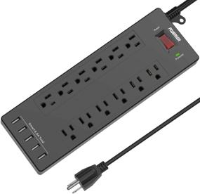 img 4 attached to High Capacity Power Strip with 12 Outlets & 5 USB Ports for Multiple Devices - ETL Listed Surge Protector Extension Cord (Black)