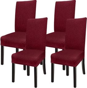 img 4 attached to Waterproof Spandex Chair Covers for Dining Room Set of 4 🪑 - Northern Brothers Stretch Fit, Washable & Removable Slipcovers - Wine Red