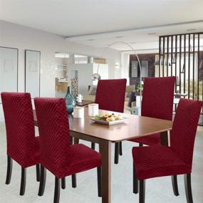 img 3 attached to Waterproof Spandex Chair Covers for Dining Room Set of 4 🪑 - Northern Brothers Stretch Fit, Washable & Removable Slipcovers - Wine Red