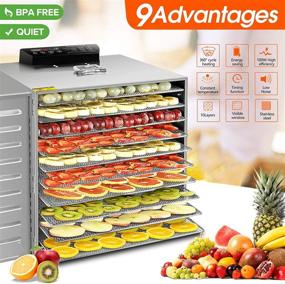 img 1 attached to Premium 10-Layer Stainless Steel Food Dehydrator: Perfect for Food, Jerky & Fruit Drying, with Adjustable Time and Temperature Control and 67 Recipes