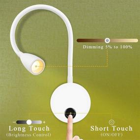 img 3 attached to 🔆 OBSESS Flexible Gooseneck Wall Mounted Reading Light Sconces Lamp with Touch Dimmer Switch, On/Off/Dim LED, 3W Warm White 3000K, 110-240V Input, Plug Cord Adaptor, White