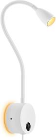 img 4 attached to 🔆 OBSESS Flexible Gooseneck Wall Mounted Reading Light Sconces Lamp with Touch Dimmer Switch, On/Off/Dim LED, 3W Warm White 3000K, 110-240V Input, Plug Cord Adaptor, White