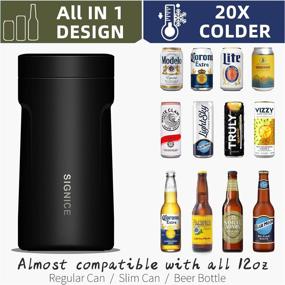 img 2 attached to 🍺 Newest Signice 12 Oz Stainless Steel Insulated Can Cooler - 4-IN-1 Design, Double Walled Vacuum Insulator for Skinny Tall Slim Can/Standard Regular Can/Beer Bottle - Matte Black Finish