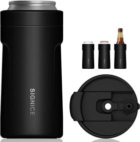 img 4 attached to 🍺 Newest Signice 12 Oz Stainless Steel Insulated Can Cooler - 4-IN-1 Design, Double Walled Vacuum Insulator for Skinny Tall Slim Can/Standard Regular Can/Beer Bottle - Matte Black Finish