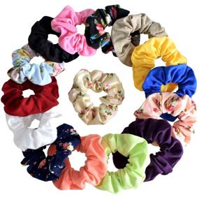 img 2 attached to 🎀 Cute and Comfy Hair Scrunchies Set - 15 Pieces of Cotton Elastic Hair Bands for Women & Girls