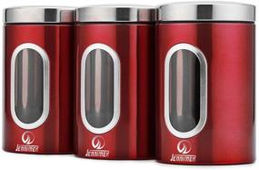 img 4 attached to 🍯 JENNIMER 3PC Red Kitchen Canister Set - Stainless Steel Storage Jars for Sugar, Food, Tea, Coffee, Candy with Transparent Windows