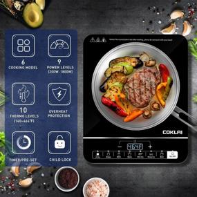 img 3 attached to 🍳 «COKLAI» Портативная индукционная плита мощностью 1800 Вт с 6 программами, сенсорным сенсором, таймером обратного отсчета, предустановленным таймером, 10 уровнями температуры, 9 настройками мощности, индукционная нагревательная плита для готовки.